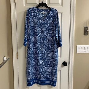 Coolibar Blue and White Midi Dress - Sun Protection UPF 50+